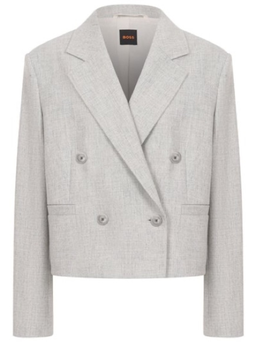BOSS Light Gray Double-Breasted Cropped Blazer